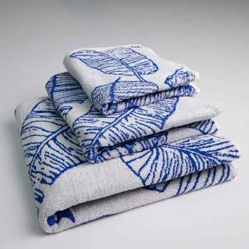 Набор махровых полотенец с рисунком перо 3шт GM Textile 40х70см, 50х90см, 70х140см 400г/м2 (Синий)