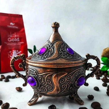 Турецкая сахарница с ложкой цвет медный фиолетовый камень
