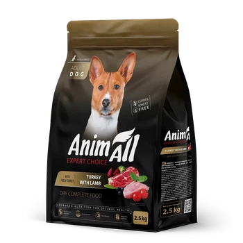 Полнорационный сухой AnimAll - для взрослых собак средних пород, со свежей индейкой и ягненком, 2.5 кг (5902706511567)