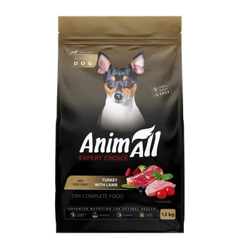 Полнорационный сухой AnimAll для взрослых собак мелких пород со свежей индейкой и ягненком, 12 кг (5902706511604)