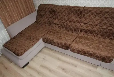 Велюровий дивандек накидки чохли покривало на диван і крісла 3в1 (2шт 90х160см; 1шт 90х210см) прорезинений коричневий (kolp42)