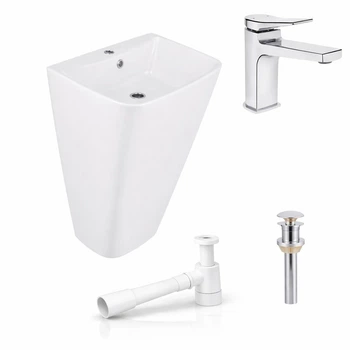 Комплект Qtap Tern 440×380 White: напольная раковина моноблок + смеситель Nando Chrome + донный клапан PU02O + сифон