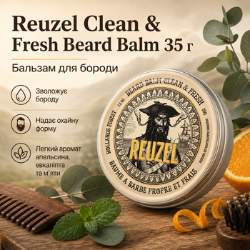 Бальзам для бороды Reuzel Clean&Fresh Beard Balm 35 г увлажнение, смягчение, легкая фиксация и свежий аромат апельсина, эвкалипта