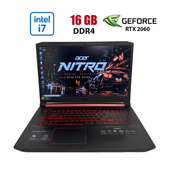 Игровой ноутбук Acer Nitro 5 AN517-51 / 17.3" (1920x1080) IPS / Intel Core i7-9750H (6 (12) ядра по 2.6 - 4.5 GHz) / 16 GB DDR4 / 128 GB SSD + 2000 GB HDD / nVidia GeForce RTX 2060, 6 GB GDDR6, 192-bit / WebCam б/у
