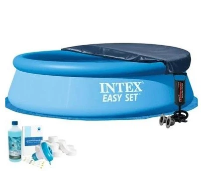 Бассейн надувной Intex 28120-6в1 синий круглый из ПВХ на 3853 л с подстилкой насосом альгениксом хлором в таблетках и тентом 305 х 76 см (9-163-28120-6)
