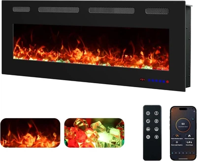 Електрокамін ультратонкий Royal Galaxy Slim 42 RB з обігрівом, Wi-Fi керування, розсипними дровами, кристалами, кольорами полумʼя та підсвітки наповнення, розмір 1070x450x80 (EF42RB)