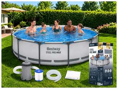 Каркасный бассейн 366×76 см с насосом и фильтром 6473 л для дачи серый Bestway CС-0572