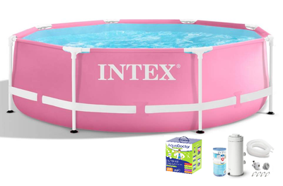 Бассейн каркасный Intex Metal Frame Pool круглый 244 x 76 см 2843л с фильтр-насосом и комплектом химии Розовый (28290-2)