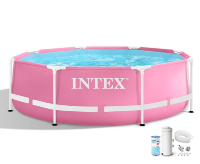 Бассейн каркасный Intex Metal Frame Pool круглый 244 x 76 см 2843л с фильтр-насосом 2006л/час Розовый (28290)