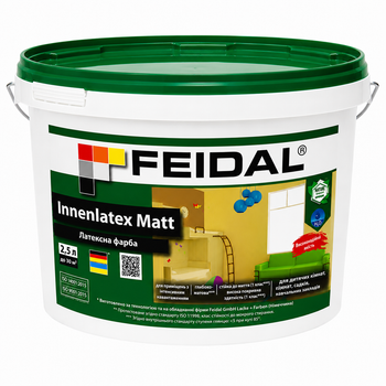 Фарба інтер’єрна латексна Feidal Innenlatex Matt глибокоматова миюча для стін і стелі 2.5л Біла