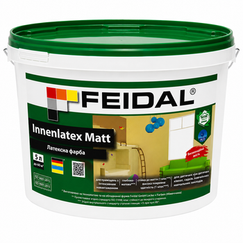 Фарба інтер’єрна латексна Feidal Innenlatex Matt глибокоматова миюча для стін і стелі 5л Біла