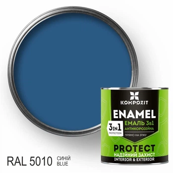Емаль антикорозійна 3 в 1 PROTECT, 0,75 кг, Шовковисто-матовий, Синій RAL 5010