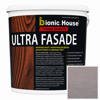 Фарба для дерева фасадна ультрастійка ULTRA FASADE Bionic-House 10л Попіл