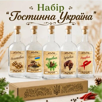 Подарочный набор для настоек «Гостинна Україна» 5 бутылок по 500 мл в подарочной коробке
