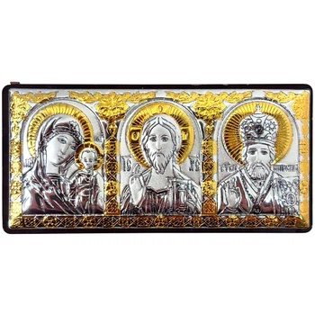 Автомобильная икона-триптих с Богородицей, Спасителем и Святым Николаем с покрытием