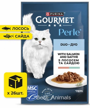 Вологий корм для котів Gourmet Perle Гурме Перл з лососем та сайдою у соусі пауч 85 г 26 шт (8445291188228)