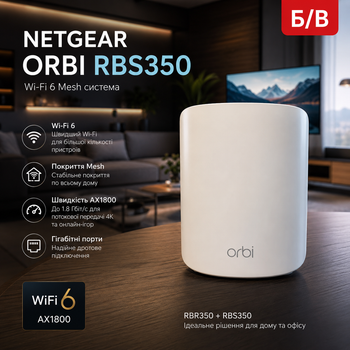 Б/у Wi-Fi 6 Mesh система Netgear Orbi RBS350 AX1800 Гигабитный двухдиапазонный маршрутизатор + сателлит (RBR350+RBS350)