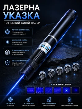 Лазерна указка синя 10000mW Laser Blue YXB з насадками