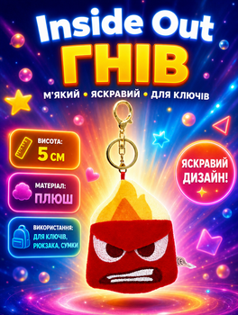 Брелок Мыслями наизнанку плюшевый Inside Out Anger Гнев инсайд фигурка игрушка для ключей, рюкзака, сумки 10см
