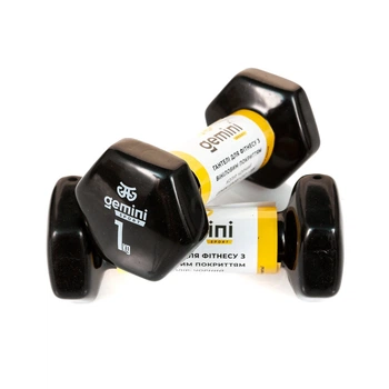 Гантели для фитнеса с виниловым покрытием Gemini Sport GSD-1.0BK 2 шт, по 1 кг, черные