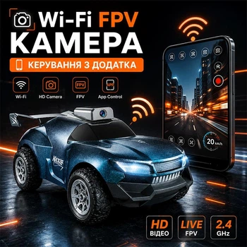 Машинка на радиоуправлении джип RACERS RWD 21 см с HD камерой Wi-Fi FPV, пульт 2.4 ГГц, скорость до 20 км/ч, приложение, подсветка blue