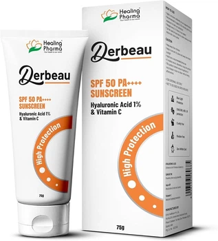 SPF 50 PA++++ Cонцезахисний гель з гіалуроновою кислотою та вітаміном C | Healing Pharma Derbeau SPF 50 PA++++ Sunscreen 75 г