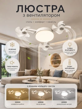 Лампа потолочная LED 50W Biom 45 см 3 вентилятора с пультом ДУ