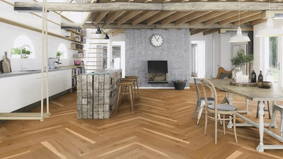 Паркетная доска Floor`360 Дуб HERRINGBONE Натур Под елку 790 мм Лак