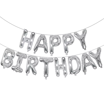 Фольгированные надувные шарики 38см Happy Birthday | Серебристый