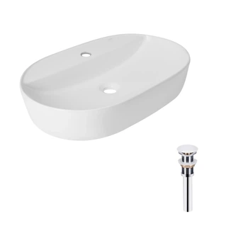 Раковина овальная 600х400х120 мм Qtap Scorpio White + Донный клапан PU02