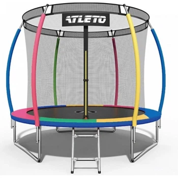 Батут Atleto 252 см з внутрішньою сіткою та драбинкою multikolor