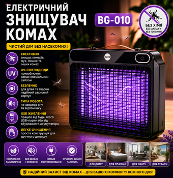Аккумуляторный электрический уничтожитель насекомых и комаров Mosquito Killing Lamp BG-010 (360° USB), Серый