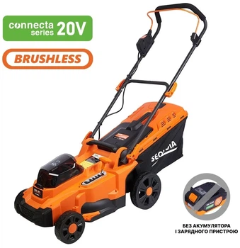 Аккумуляторная газонокосилка SEQUOIA SBL4037B-E2W 40В (две батареи по 20В), ширина скашивания 37 см, объем травосборника 35 л, высота скашивания 25-75 мм, вес 1165 кг, без аккумулятора и зарядного устройства.