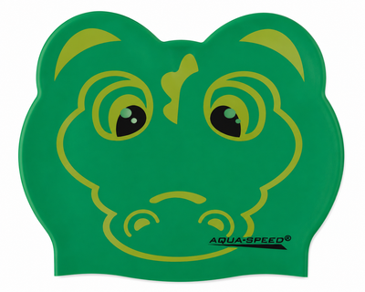 Шапочка для плавания AQUA SPEED ZOO Crocodile, детская, силиконовая, зеленая, универсальный размер OSFM (116-crocodile)