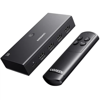 Перемикач HDMI Ugreen 3 в 1 4K 60Гц HDR10+ 3D Dolby Audio з пультом ДК та живленням USB-C Чорний