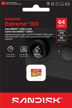 Картка пам'яті SanDisk microSD 64 gb c10 uhs-i u3 a2 v30 R170/W80MB/s Extreme go sdsqxgn-064g-gn6mn
