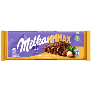 Шоколад плитка Milka mmMAX Migdale si Trufe cu Cacao Мілка Молочний з трюфелями в какао та Мигдалем 300г