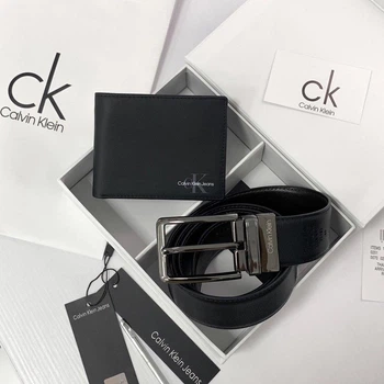 Чоловічий подарунковий набір Calvin Klein чоловічий ремінь чорний гаманець кельвін кляйн - (187223)