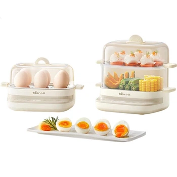 Пароварка Bear Intelligent Reservation Timer Egg Steamer Cooker All-In-In Machine, Egg Cooker with 304 Stainless Steel Steaming Tray, Small Mini Steamer, Thermal Food Warmer Breakfast Maker ZDQ-E12H3