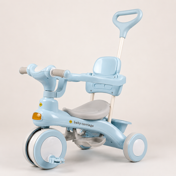 Голубой Трехколесный велосипед Baby Carriage 588 / Велосипед с родительской ручкой и корзиной / Велосипед-коляска