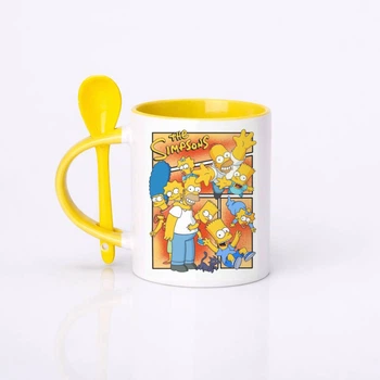 Чашка керамическая с ложкой глянцевая мультфильм The Simpsons Симпсоны 330 мл (СП031624)