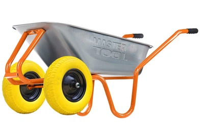 Тачка садово-будівельна MASTERTOOL D-22 двоколісна 100 л/230 кг колесо поліуретанове PU 4.0х8 Ø 40 см підшипник 79-9820