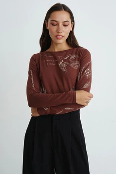 Жіноче боді з вишитим українським орнаментом RicaMare S Шоколадний (RM4300-25DF---2679)