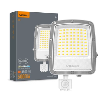 LED прожектор VIDEX F5 50W 3000-5000-6500K с датчиком движения 230V White (VL-F5-050CW-S)