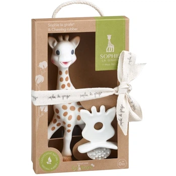 Игрушка прорезыватель для младенцев Sophie la girafe + мини-прорезыватель Sophie la girafe в форме силуэта, 100% натуральный каучук