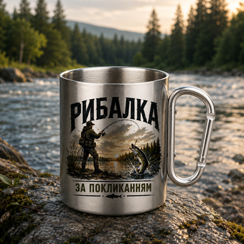 Металлическая чашка с карабином «Рыбак по призванию» 300 мл.