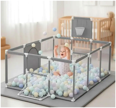 Ігровий манеж 235x129 см для дітей від 6 місяців сірий KT3272