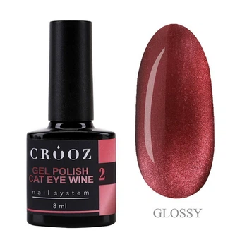 Гель-лак кошачий глаз Crooz Cat Wine №02, насыщенный красный с теплым подтоном, 8 мл – магнитный кошачий глаз с винным 3D-эффектом