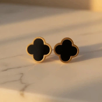 Сережки гладкие в стиле Van Cleef (Gold-Black)