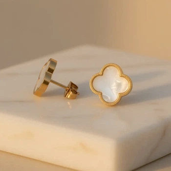 Сережки гладкі у стилі Van Cleef (Gold-White)